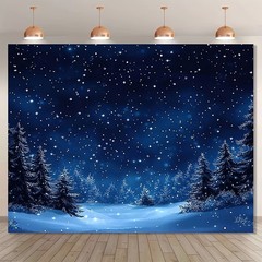 1pc Rustic Polyester Winter Wonderland Backdrop, Sparkling Snowy Forest & Starry