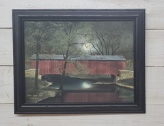 Billy Jacobs “Warm Summers Eve” covered bridge Print Framed 12×16 wall picture