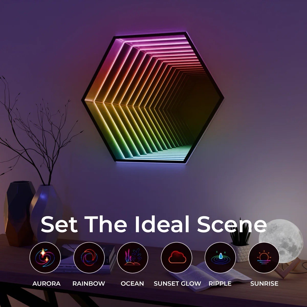 LED Infinity Color-Changing Hexagon Accent Mirror Wall Mounted 19.7 in gallery