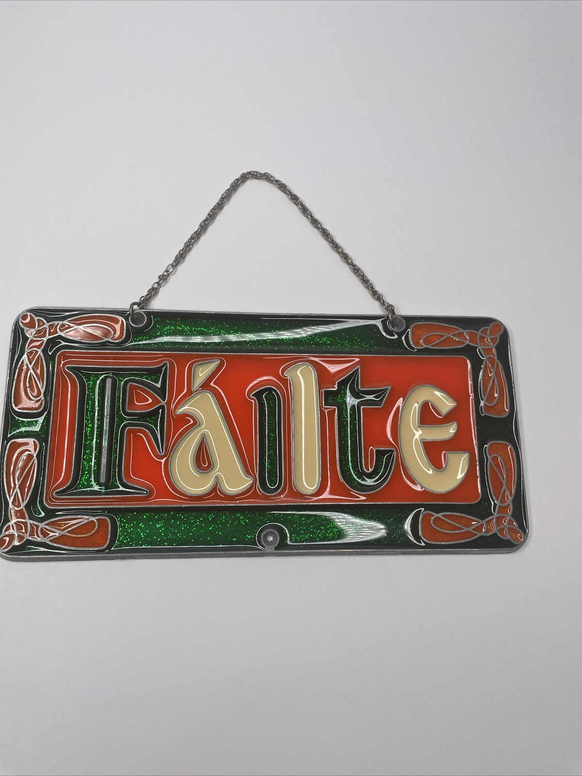 Scottish Failte Stained Glass Style Welcome Hanging Suncatcher Sign Rare Celtic gallery