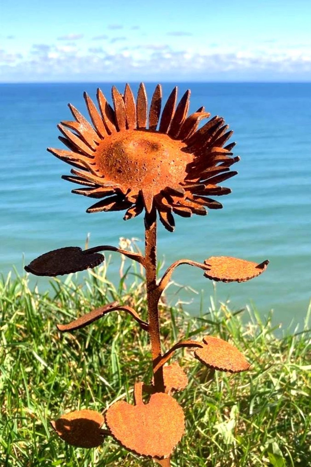 Rustic Metal Sunflower Sculpture – Set of 3, Extra Long, Natural Rust Finish gallery