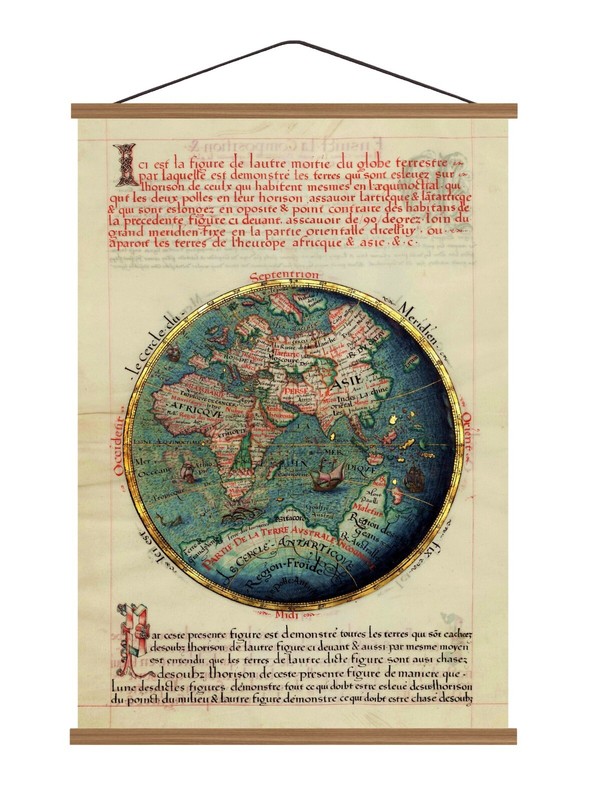 Old 1583 Nautical Eastern Hemisphere Map w/ Terre Australe; Canvas Wooden Hanger gallery