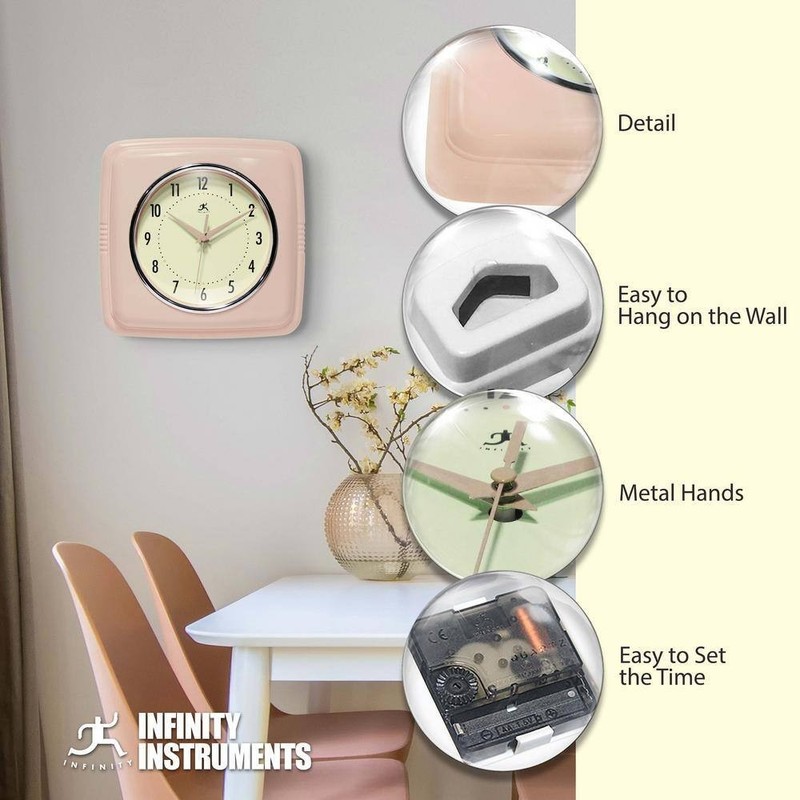 Infinity Instruments Wall Clock Non-Ticking Retro Rose Blush Quartz Movement gallery