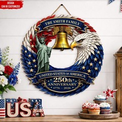 Personalized 3D Effect Eagle Wreath Sign – USA 250th Anniversary Patriotic Decor