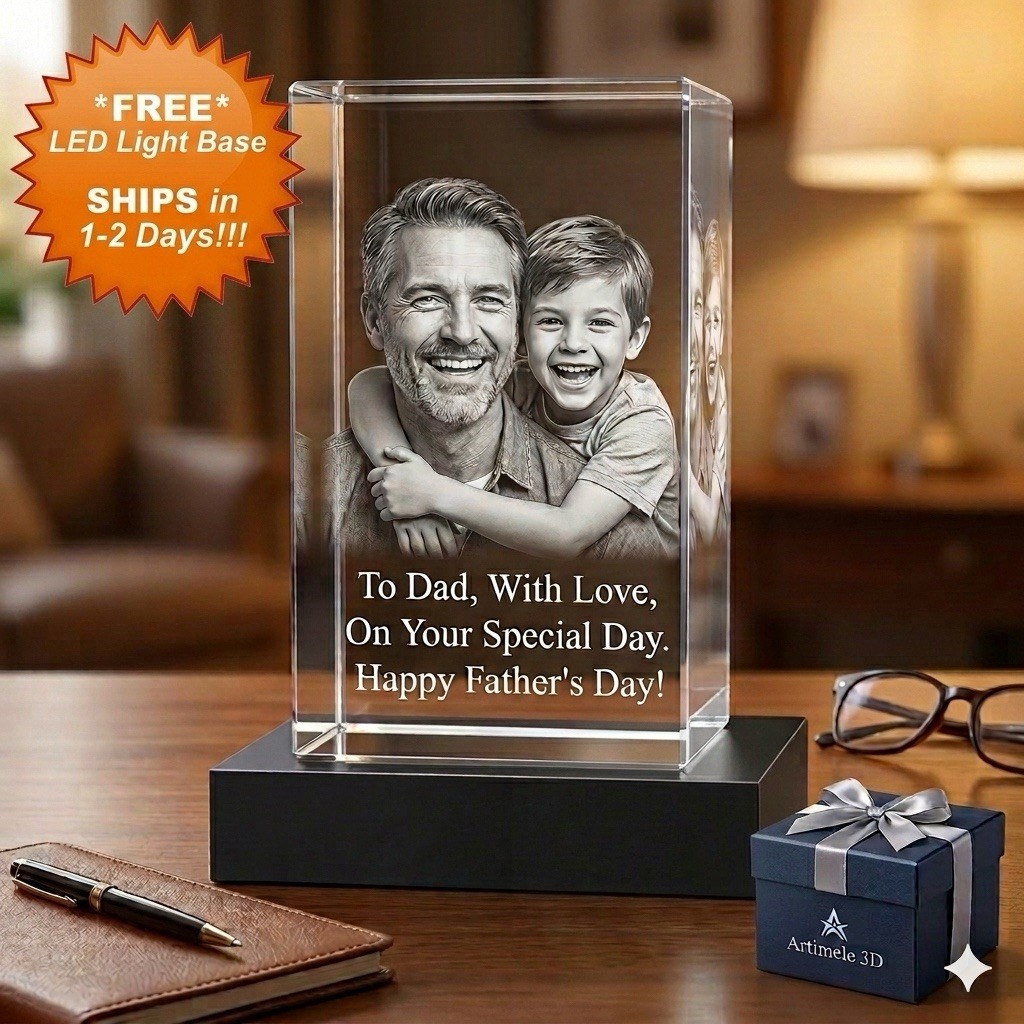 Custom 3D Crystal Photo Gift for Mom Dad Personalized FREE Light Base gallery