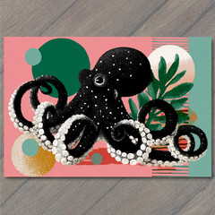 Art Print Abstract Octopus Geometric Shapes Coastal Modern Bold Colors Graphic