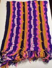 Vintage Handmade Crocheted Multi-colored Afghan Zig Zag Stitch 70”x86”