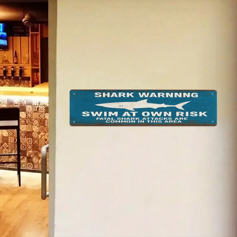 Worn Rust Border Metal Plate Funny Shark Notice Basement Bar Exterior Adornment gallery