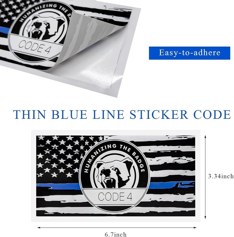 Thin Blue Line Sticker Code 4, Police Support Sticker American Flag gallery