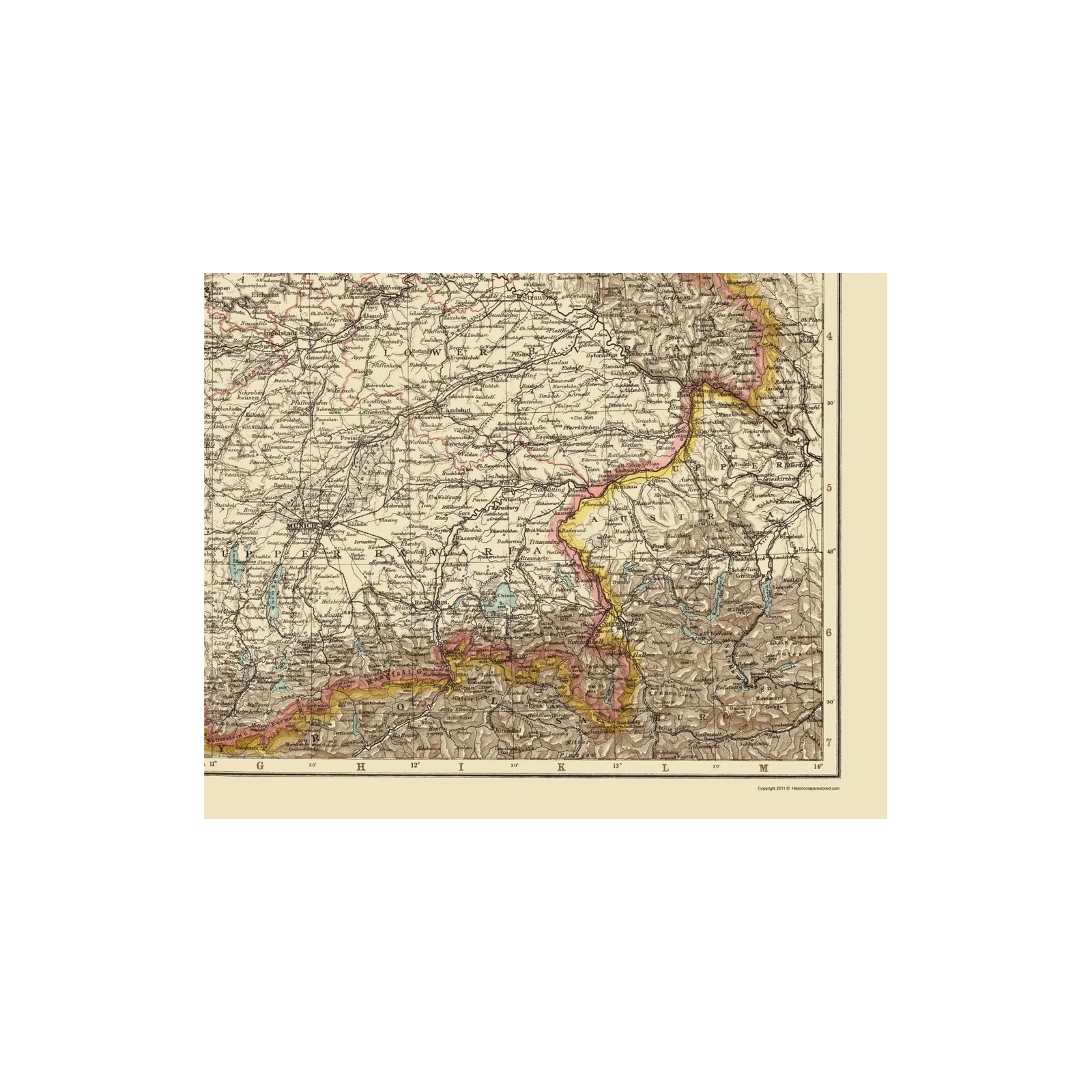 Historic Map - Wurtemberg Bavaria Germany - Andree 1895 - Vintage Wall Art gallery