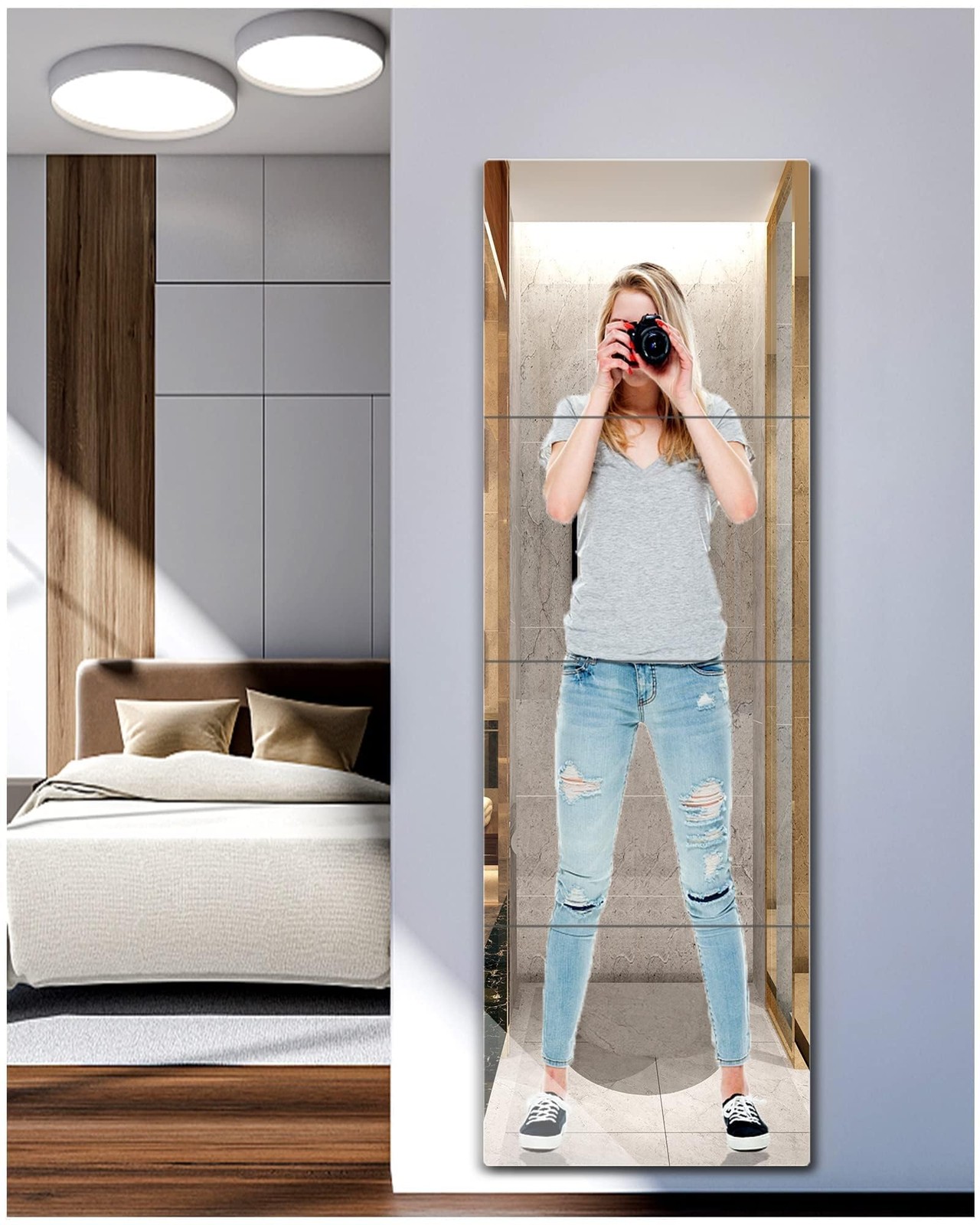 Unbreakable Full Length Mirror For Wall Mounted, Over The 40"L x 10"W, Silver gallery