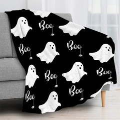 Spooky Ghost Pattern Black White Throw Blanket for Couch Bed Sofa Home Decor