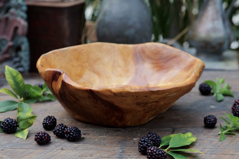 Artisan Hand Crafted Carved Rustic Root Wood Bowl 11" gallery