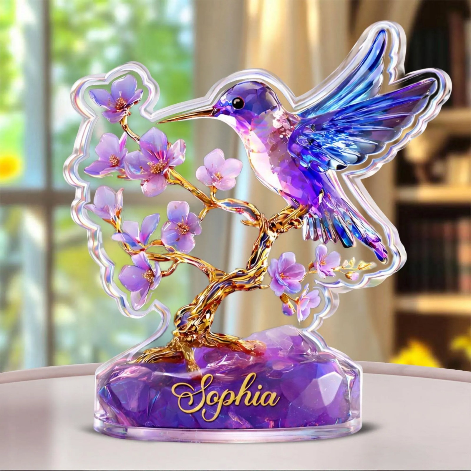 Personalized Hummingbird Acrylic Block Elegant Desk Decor Mother’s Day Gift gallery