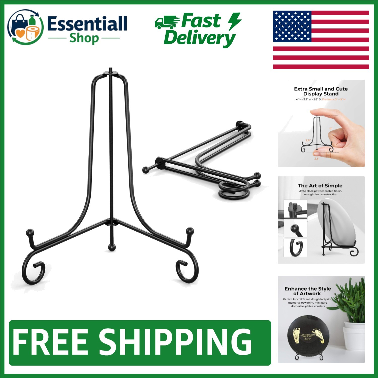 Compact 4-Inch Plate Display Stands - Adjustable Stable Metal Easels (Set of 2) gallery