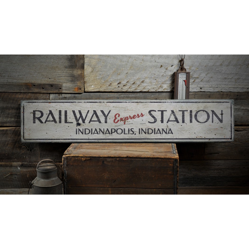 Railway Express Station, Custom Train - Rustic Distressed Wood Sign gallery
