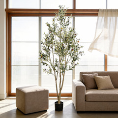 Artificial Olive Tree in Black Plastic Pot, 1pc/set