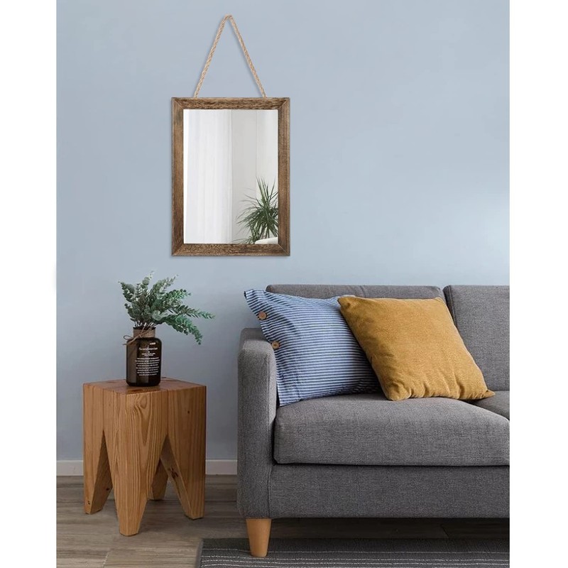 Rustic Wood Mirror Rectangle Decorative Wall Mirrors with Frame for Bedroom L... gallery
