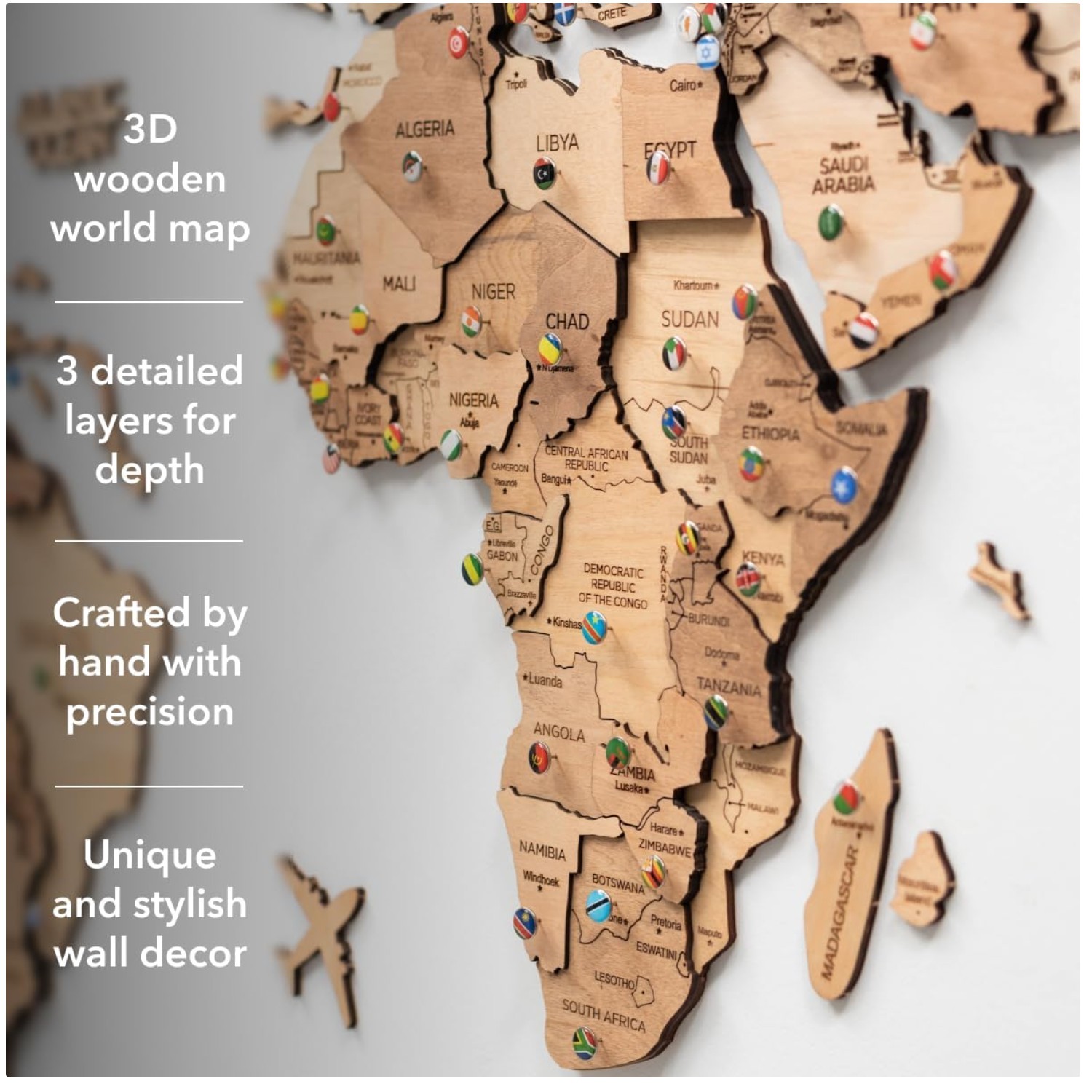 Rustic Birch Wood World Map - Decorative Wall Art for Home gallery