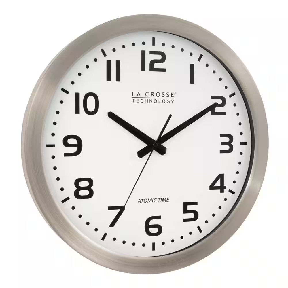 Atomic Wall Clock Stainless Steel Large 16 Inch Auto Set Battery Operated gallery