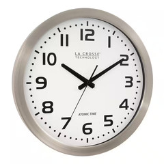 Atomic Wall Clock Stainless Steel Large 16 Inch Auto Set Battery Operated