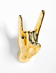 Ceramic Gold Rock on Hand Wall Mount 8.5″ Decor Gift Hook Sculpture Holder