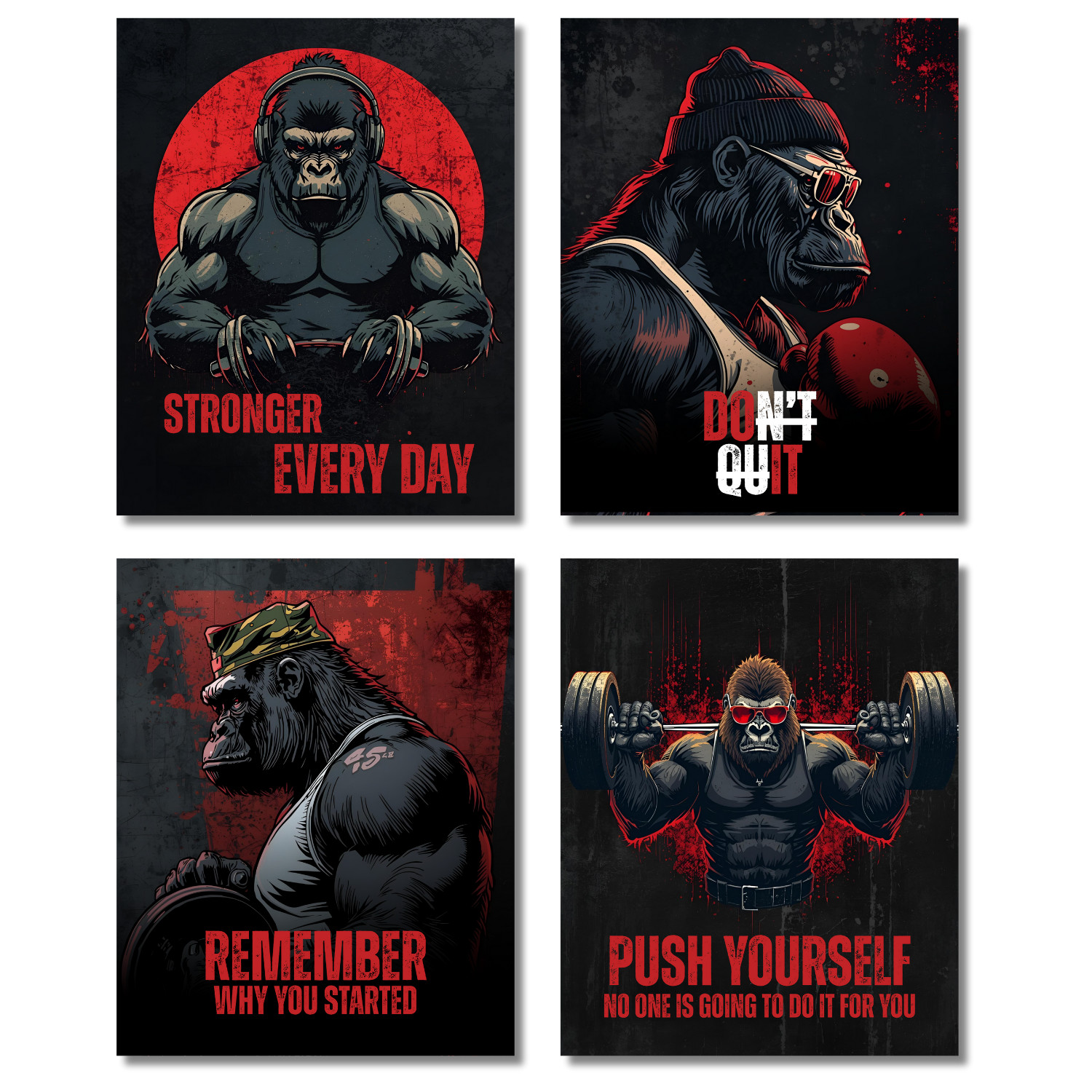 Motivational Gorilla Gym Poster Set Workout Wall Art Print for Home Fitness Room gallery