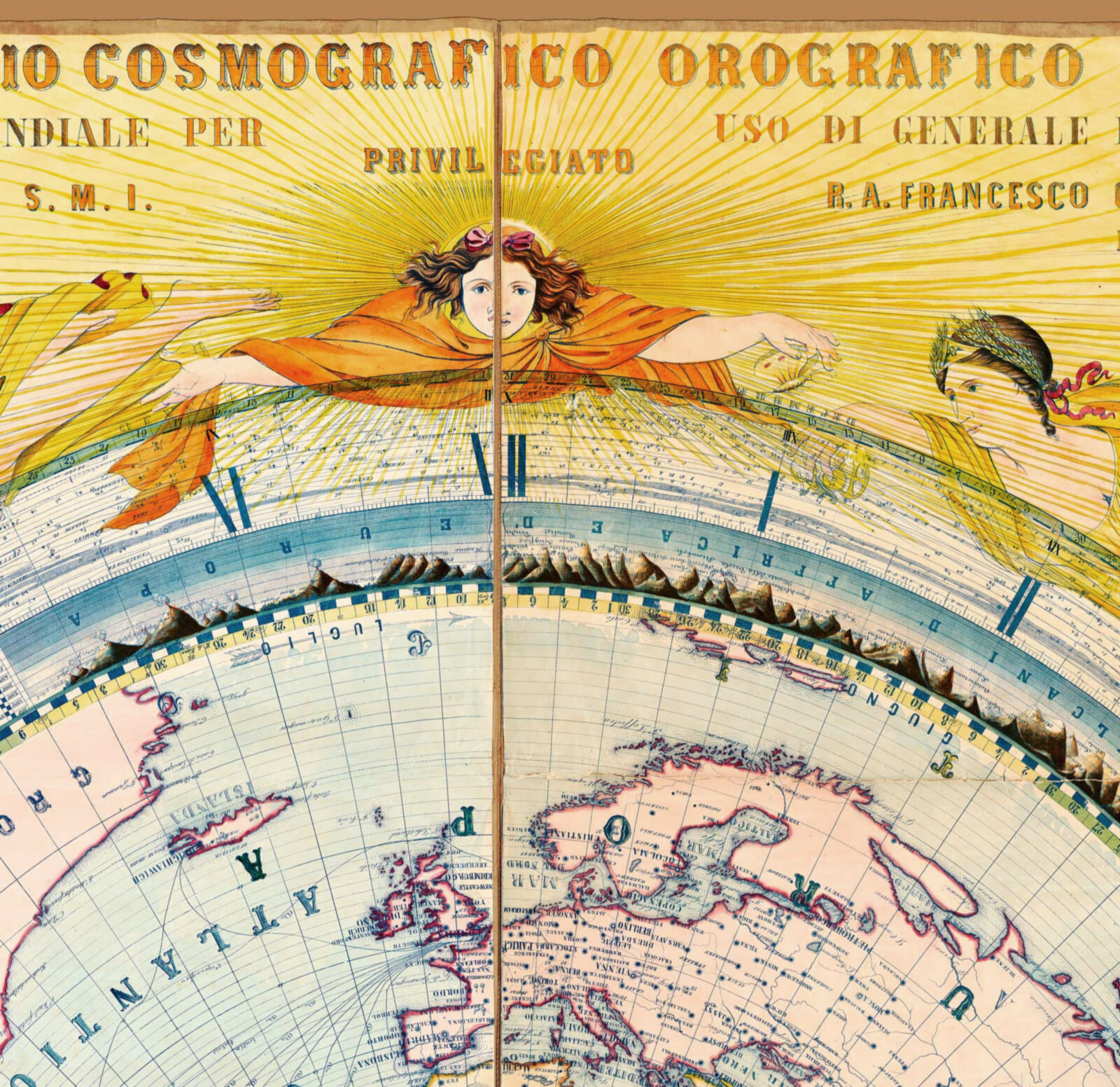 1858 Celestial World Map Mountains Constellations Times of Day Wall Poster Print gallery