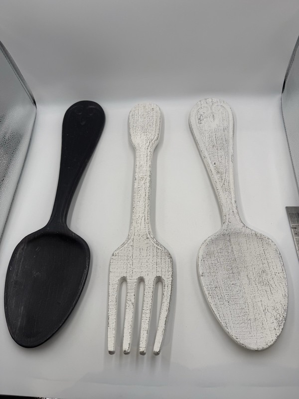 Rustic Kitchen Wall Decor Fork and Spoon Utensils Dining Room Breakfast 20" 3 Pc gallery