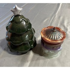 Handmade Resin Christmas Tree Stacking Trinket Box & Carousel Horse Jar Set