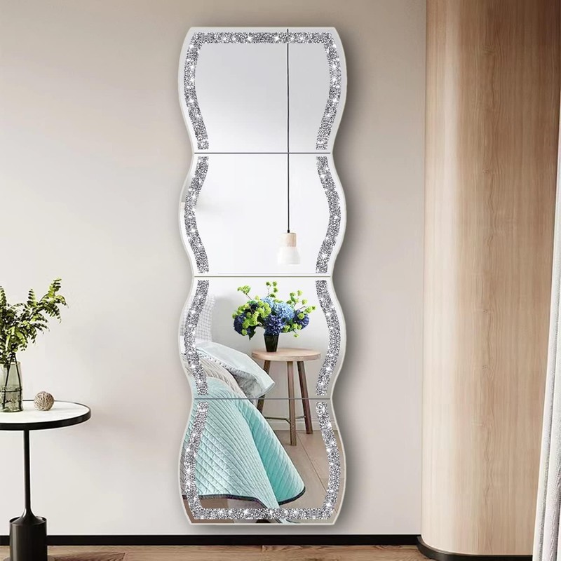 Wave Pattern Full Length Crushed Diamond Mirror Set of 4 - 11x15 Inch gallery