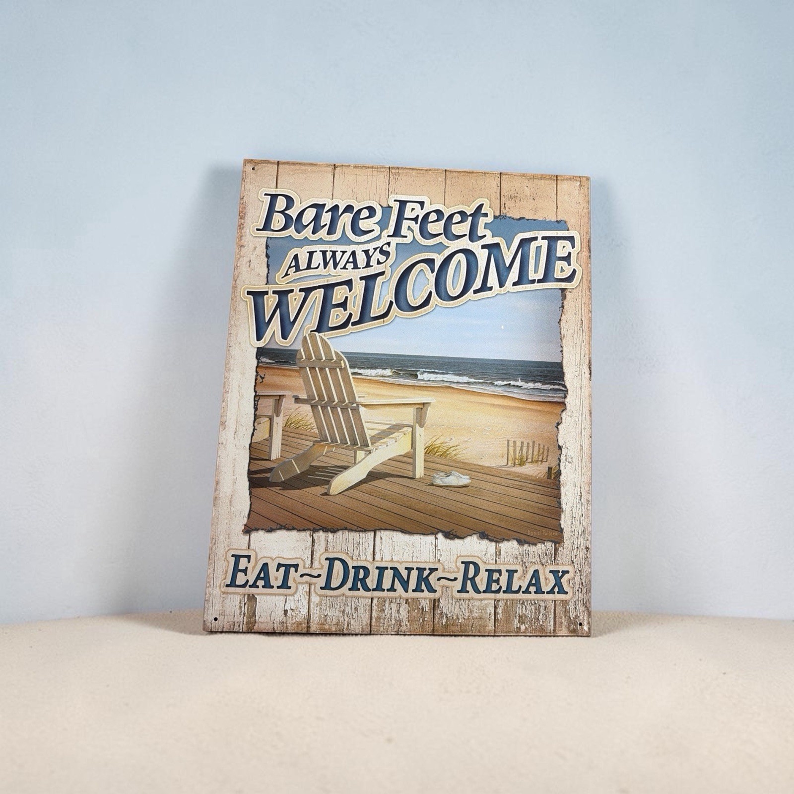 Rustic Style Metal Sign Beach Theme Bare Feet Always Wecome Here 16 x 12.5 in gallery