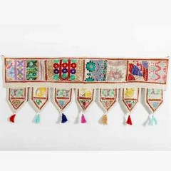 Indian Beige Vintage Patchwork Embroidery Toran Door Valance Wall Hanging