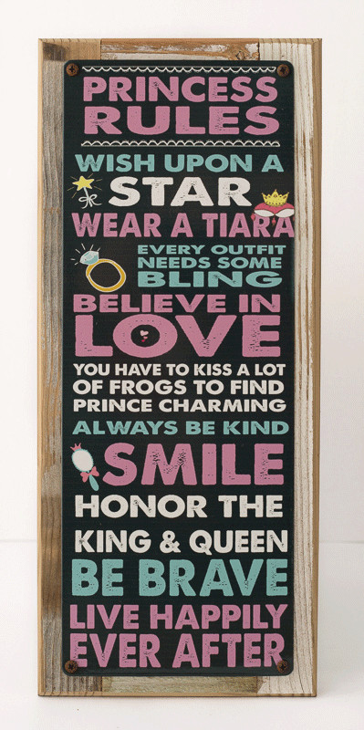 Princess Rules Metal Sign Framed on Rustic Wood, Girls Room Décor gallery