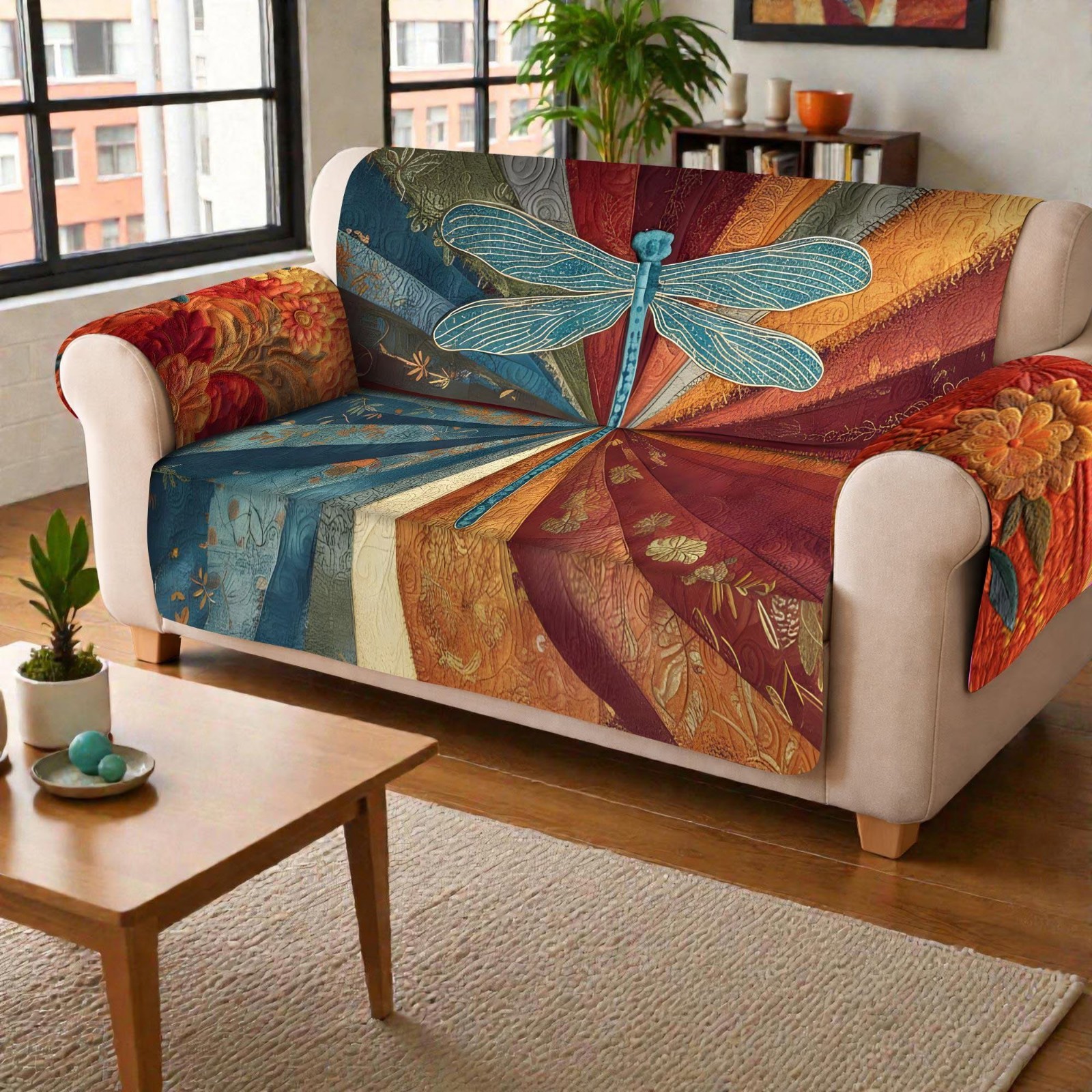 Colorful Dragonfly Art Quilted Throw Blanket Boho Nature Couch Decor Gift Home gallery