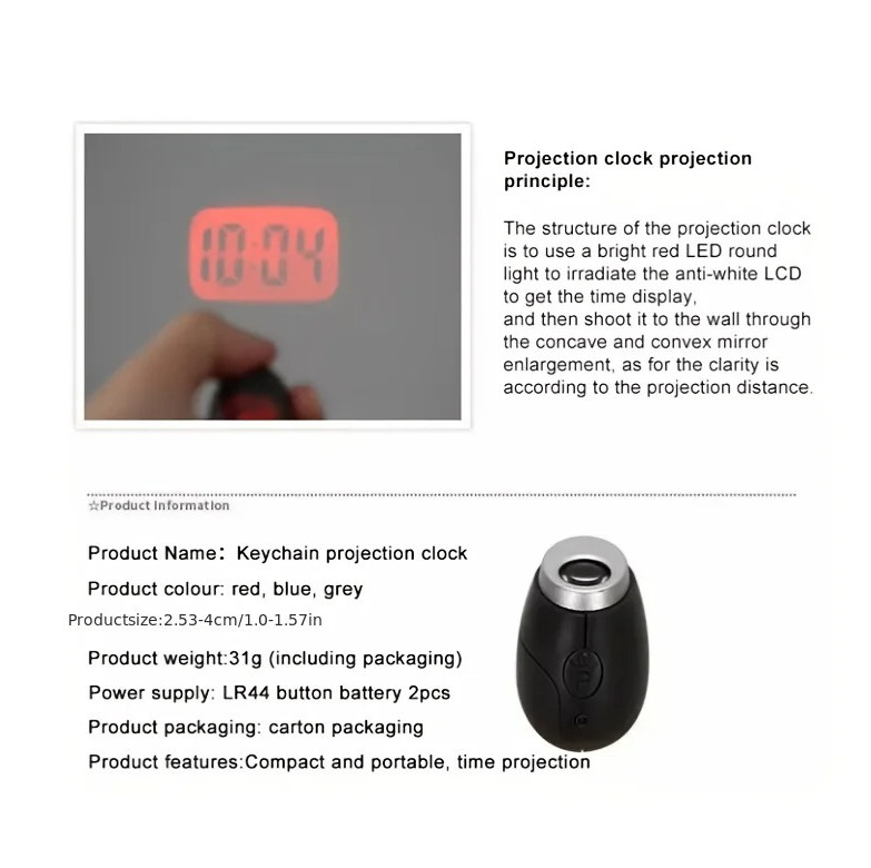 1pc Mini Projection Clock Keychain LED Digital Alarm Clock for Travel - NEW gallery