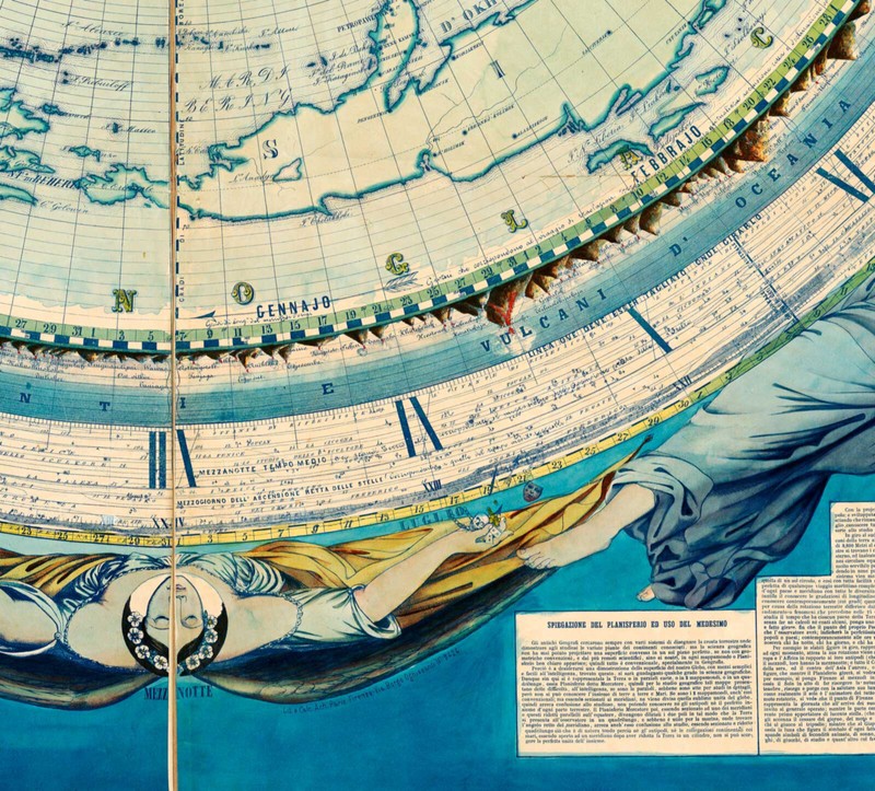 1858 Celestial World Map Mountains Constellations Times of Day Wall Poster Print gallery