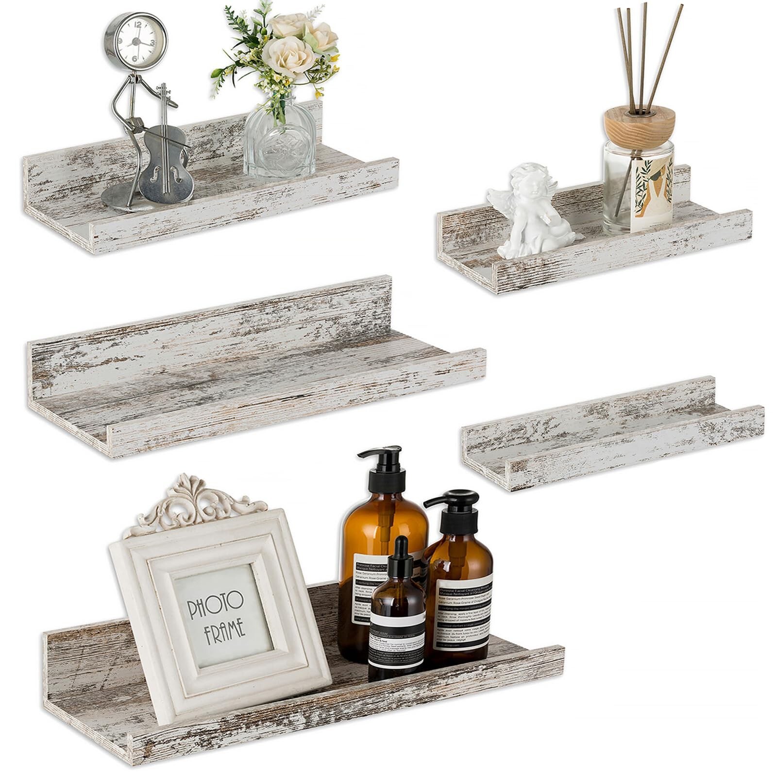 Rustic Shelves Wall-Mounted Distressed White - Farmhouse Wall Shelves 15.8 in... gallery