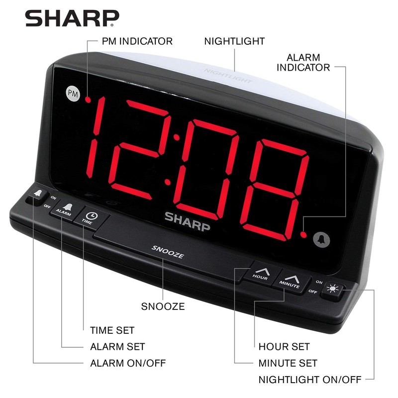 Sharp LED Digital Alarm Clock – Simple Operation - Easy to Black - Red Led gallery