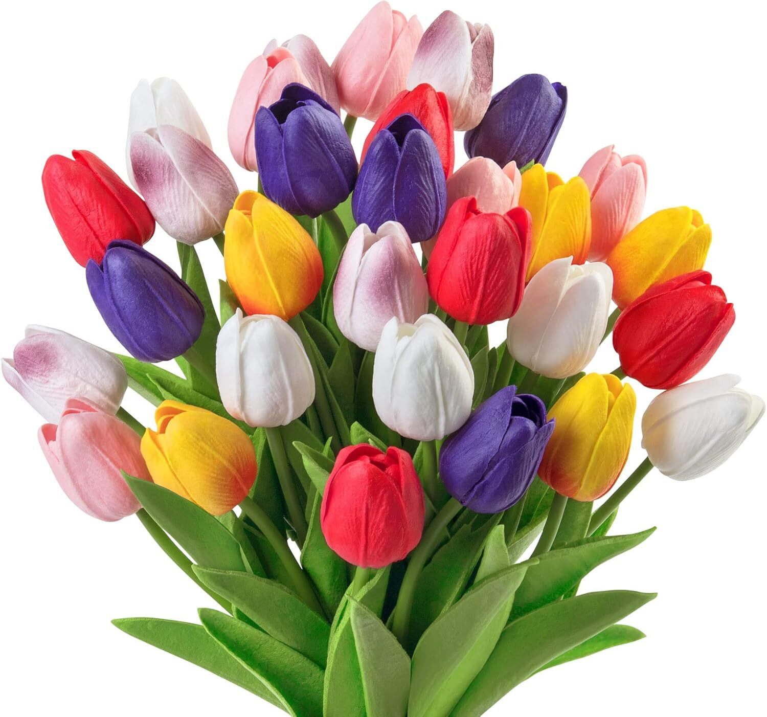 30 Pcs Multicolor Artificial Tulip Flowers Fake Tulips PU Real Multi Color gallery