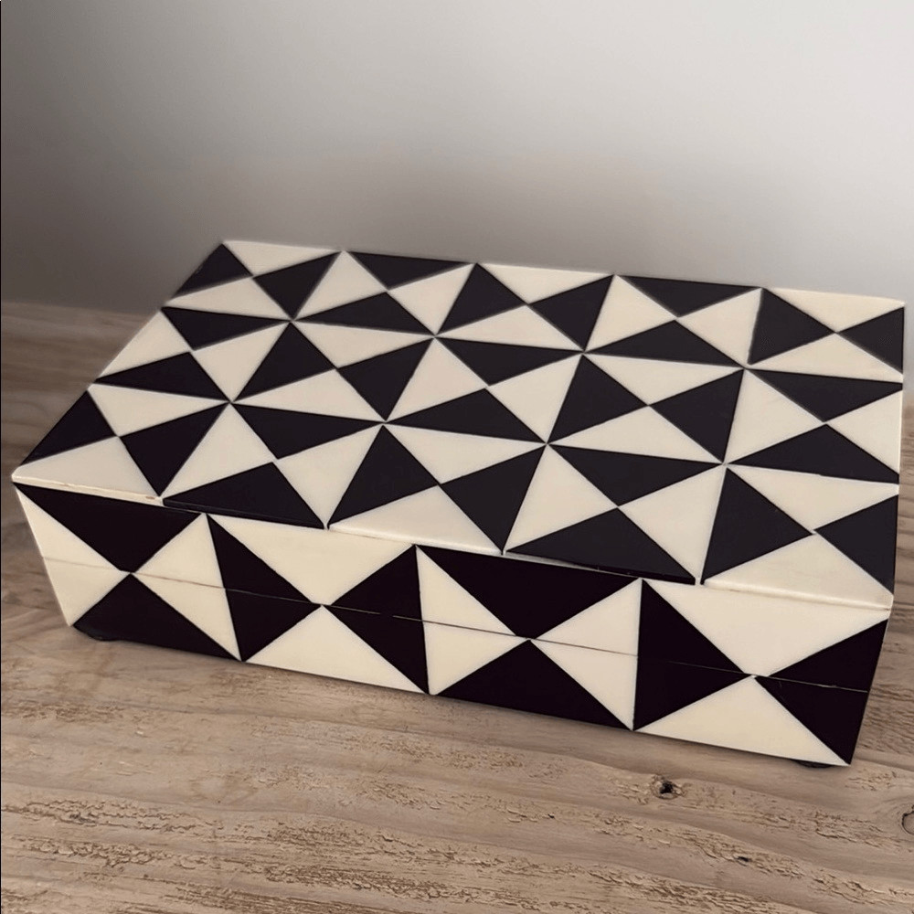 Handmade Geometric Bone Inlay Valet Box | Modern Catchall Storage Decor gallery