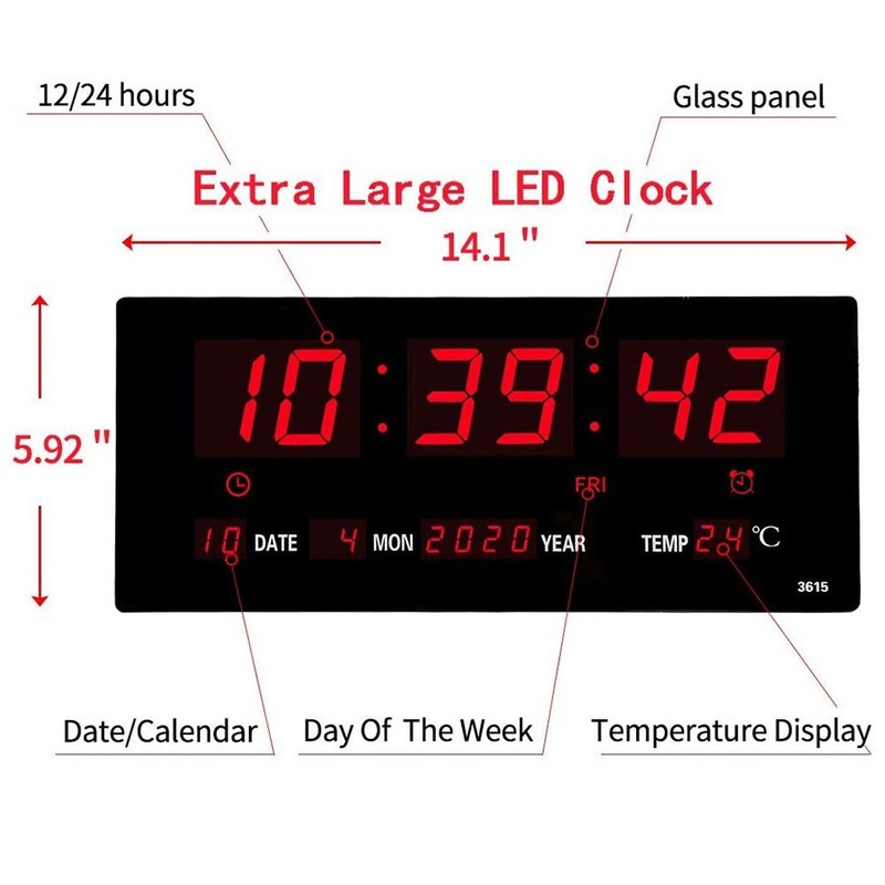 Large Screen Digital Wall Clock LED Display Desk Time Temperature Calendar Date gallery