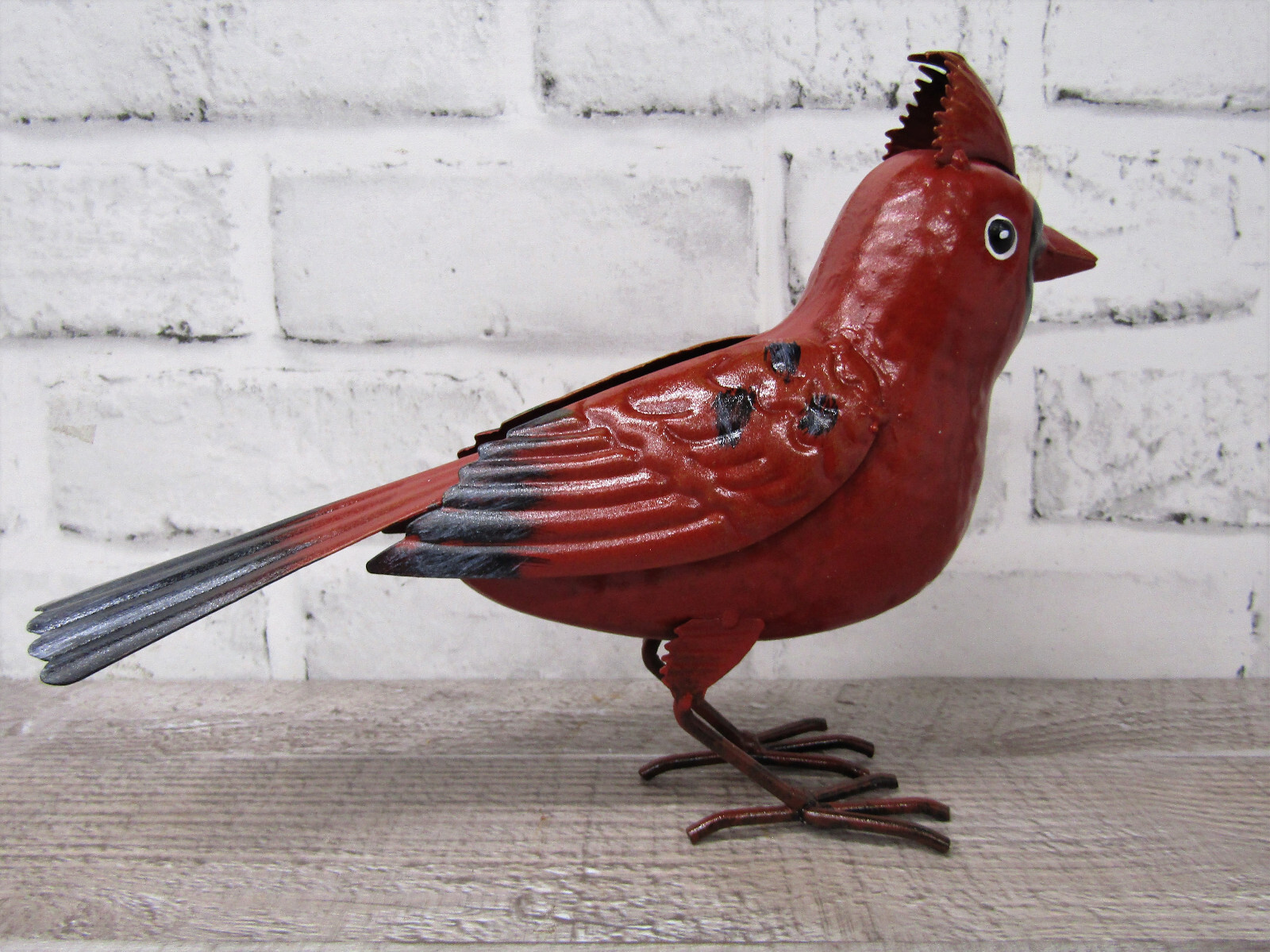 Small Rustic Winter Holiday Cardinal Metal Tin Song Bird Home Garden Yard Figure gallery