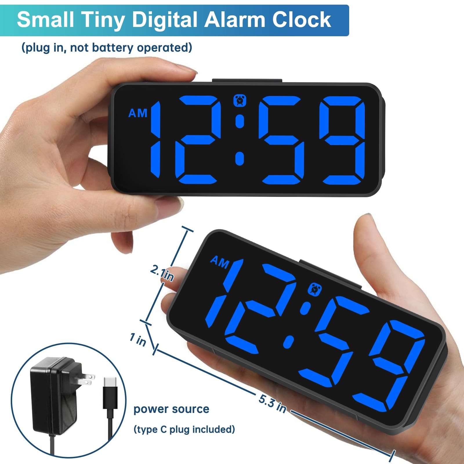 Small Digital Alarm Clock Plug in for Bedrooms Bedside, Tiny Electric Clock L... gallery