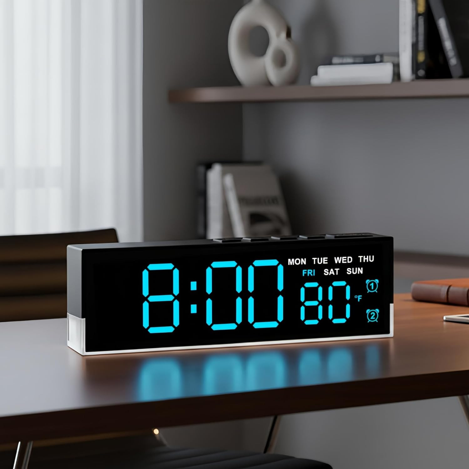 7-Inch LED Digital Alarm Clock with Bottom Glow Light｜Displays Time, Date, Day, gallery