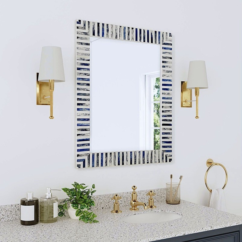 Handcrafted Bone Inlay Rectangle Mirror – Wall Accent Decor gallery