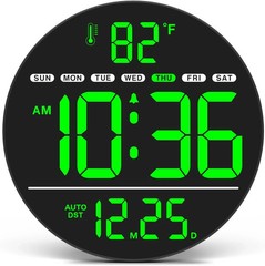Digital Wall Clock with Large LED Display, Auto-Brightness, Temperature, Low-…