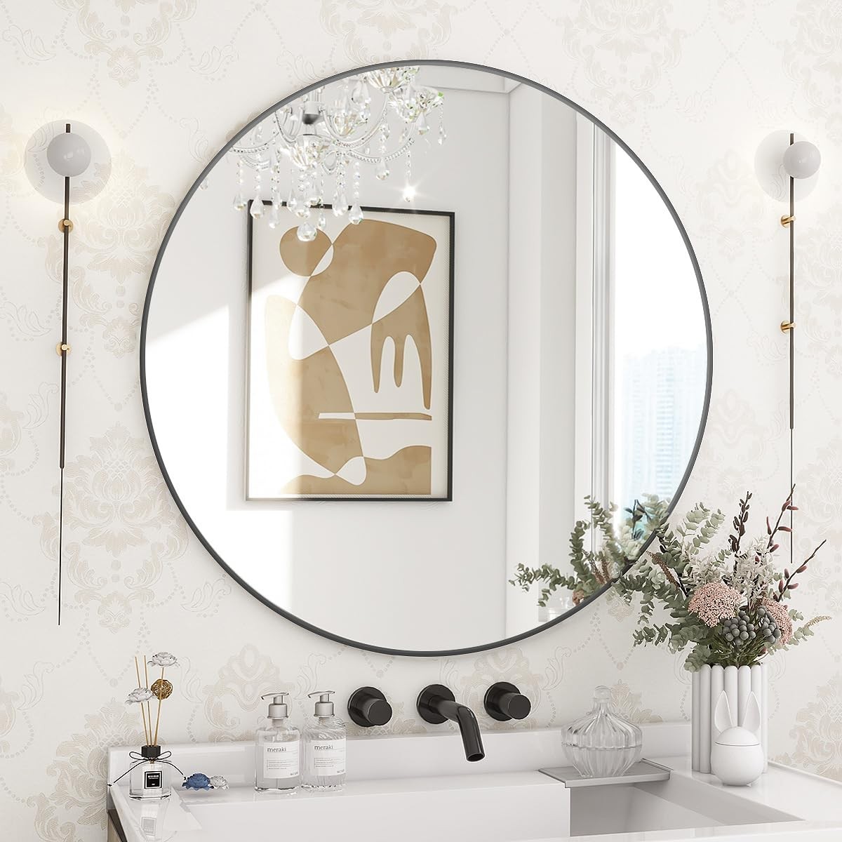 24 Inch Round Metal Frame Wall Mounted Circle Large Diameter Mirror for gallery