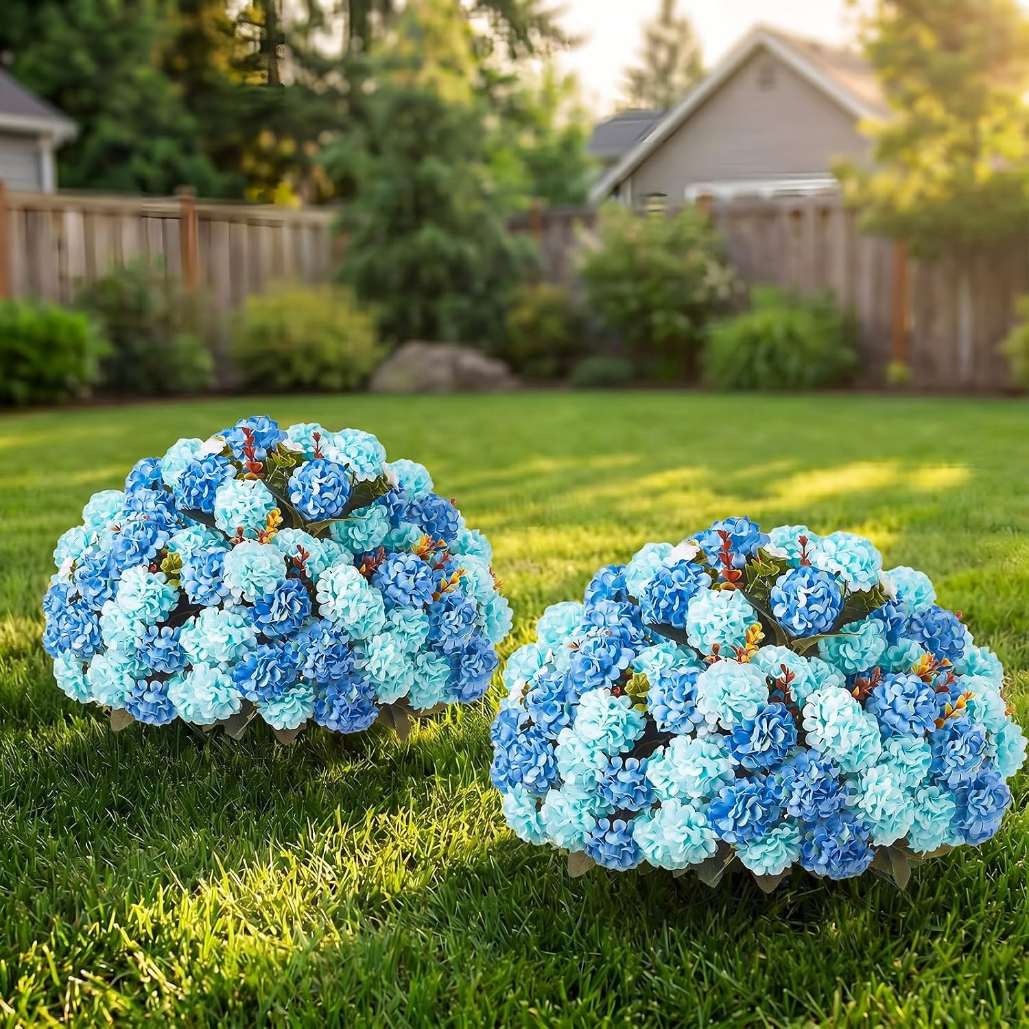 2 Set Turquoise Blue Artificial Topiary Ball Trees with Hydrangea Flower, 19.7" gallery