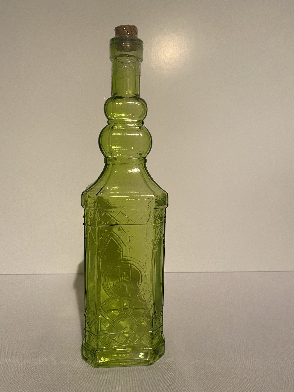 Glass Green Decorating Bottle 12" Raised Design W/Cork gallery